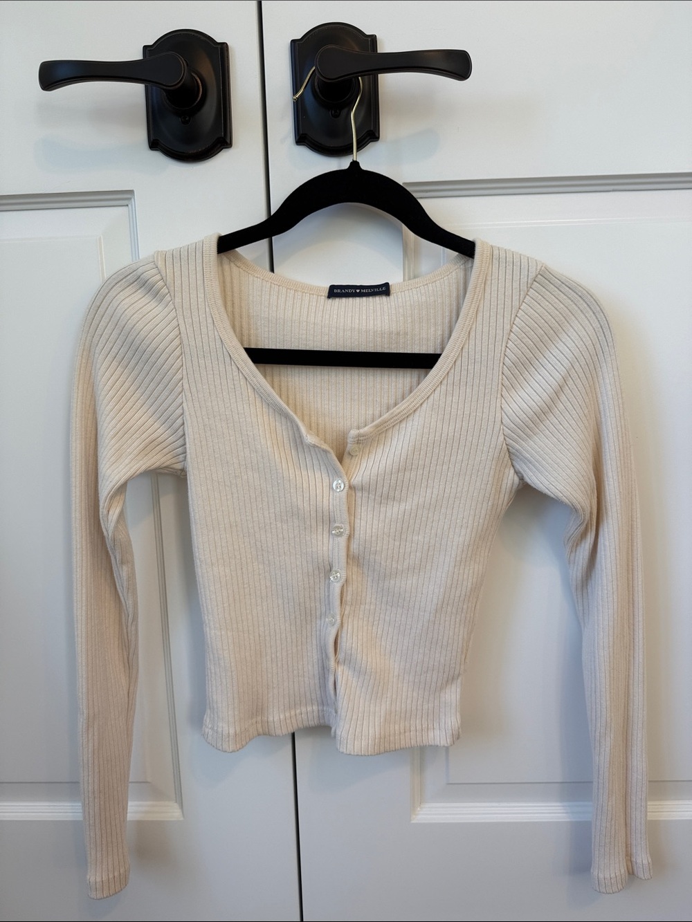Brandy Melville Beige Ribbed Button-Front